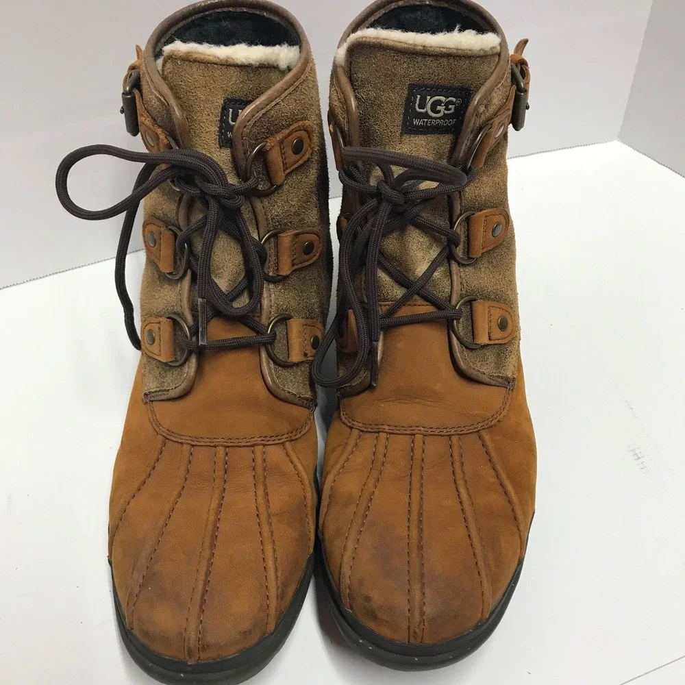 UGG Australia Adirondack Waterproof Duck Boots Brown Leather Suede Shearling - Picture 7 of 16